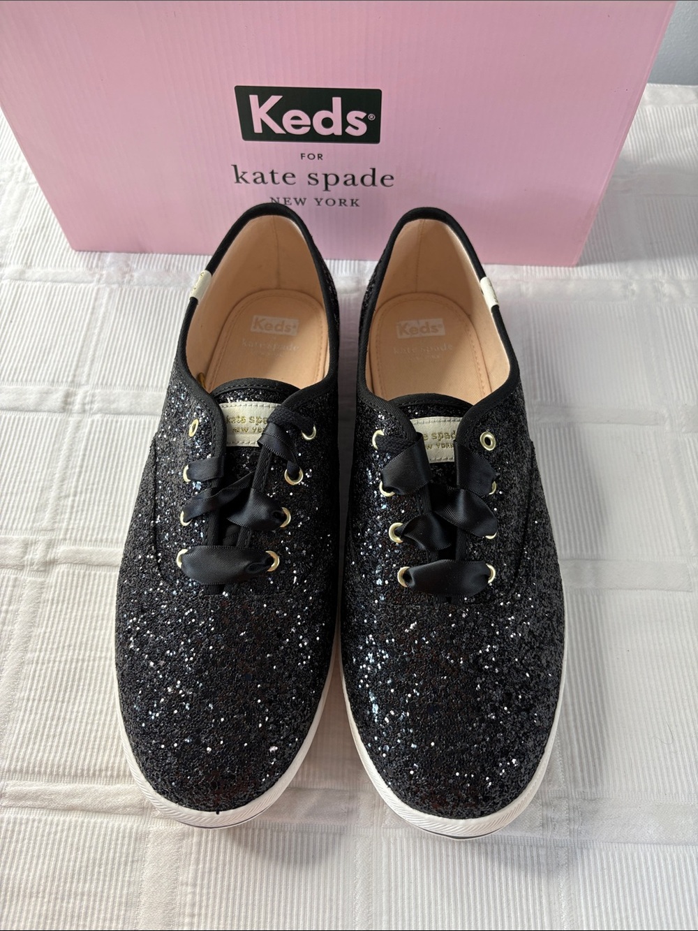 Kate Spade Keds New York Champion Black Glitter Sneakers 11W - Picture 2 of 8